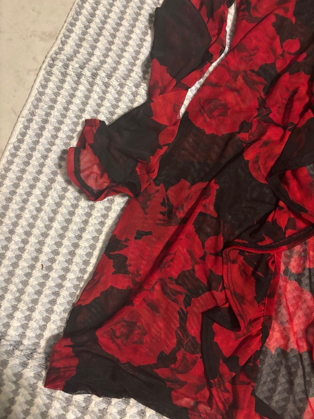 Vibe Black Sheer Blouse with Red Rose Print Bad Ass B---- that's gonna kill it - Picture 4 of 7